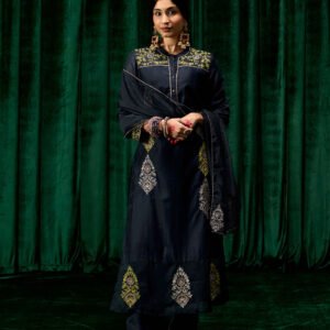 Mahsira Navy Embroidered Tencel Modal Suit Set with Dupatta