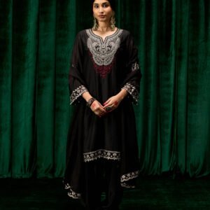Sawika Black Chanderi Embroidered Suit Set with Dupatta