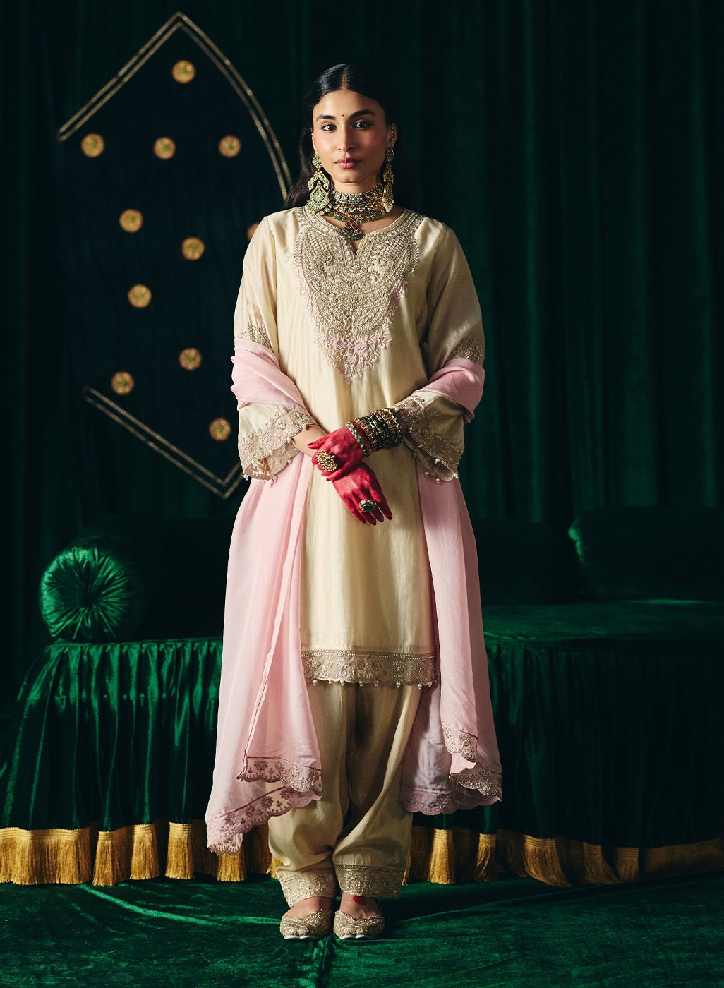 Sawika Cream Chanderi Embroidered Suit Set with Dupatta
