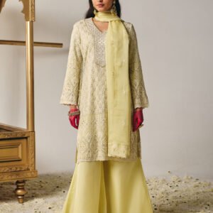 Evania Yellow Georgette Chikankari Suit Set with Dupatta