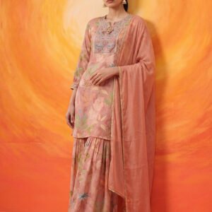 Manjari Peach Printed Garara Suit Set with Dupatta
