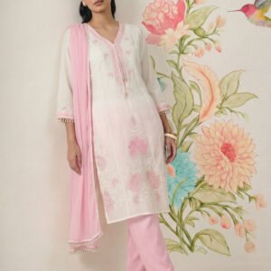 Mysaara Pink Embroidered Georgette Suit Set with Dupatta