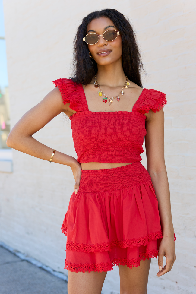 Sweet Talk Red Flutter Shoulder Tank and Skirt Set