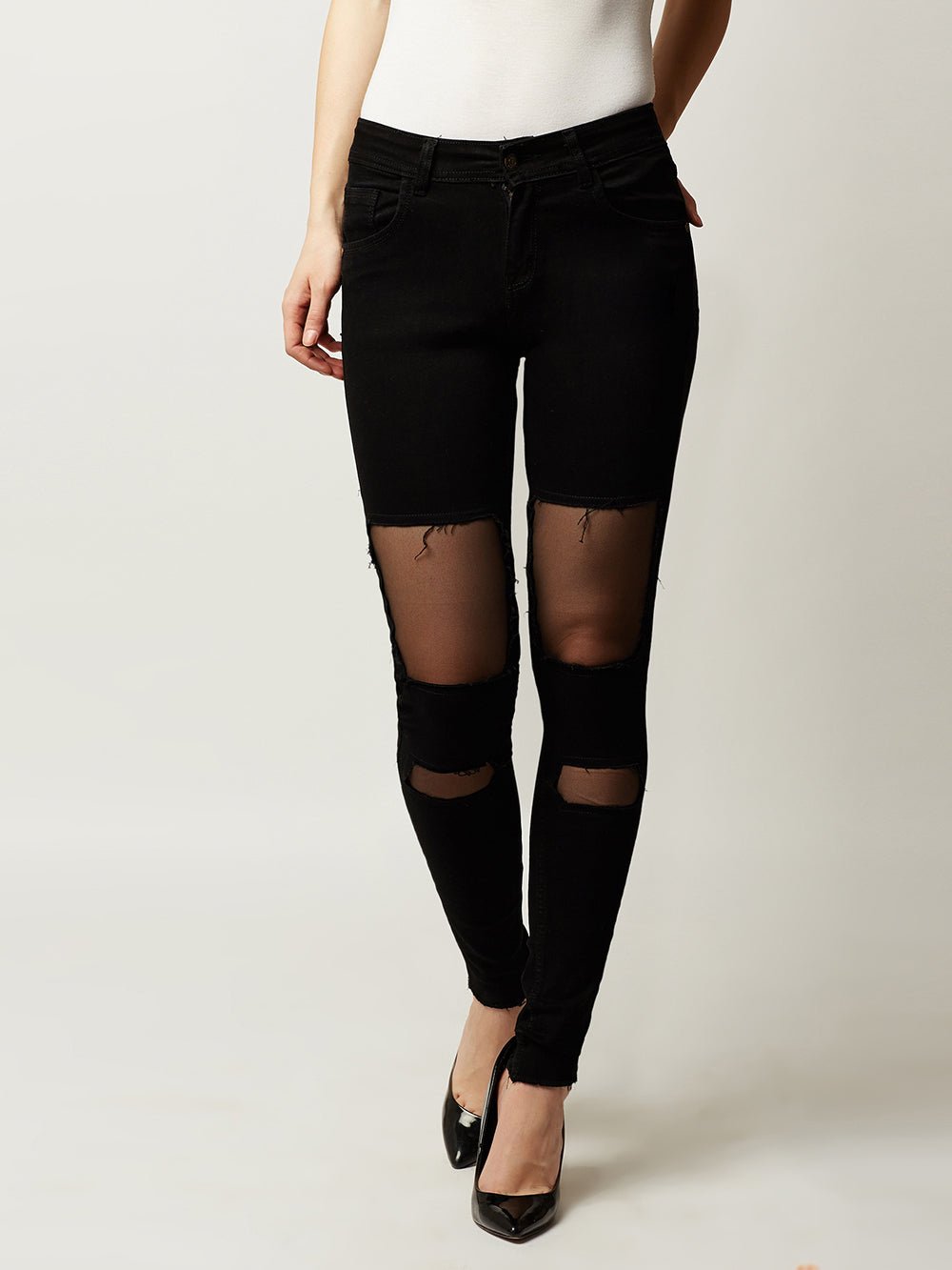 Haters Regret Sheer Patch Highrise Jeans Black