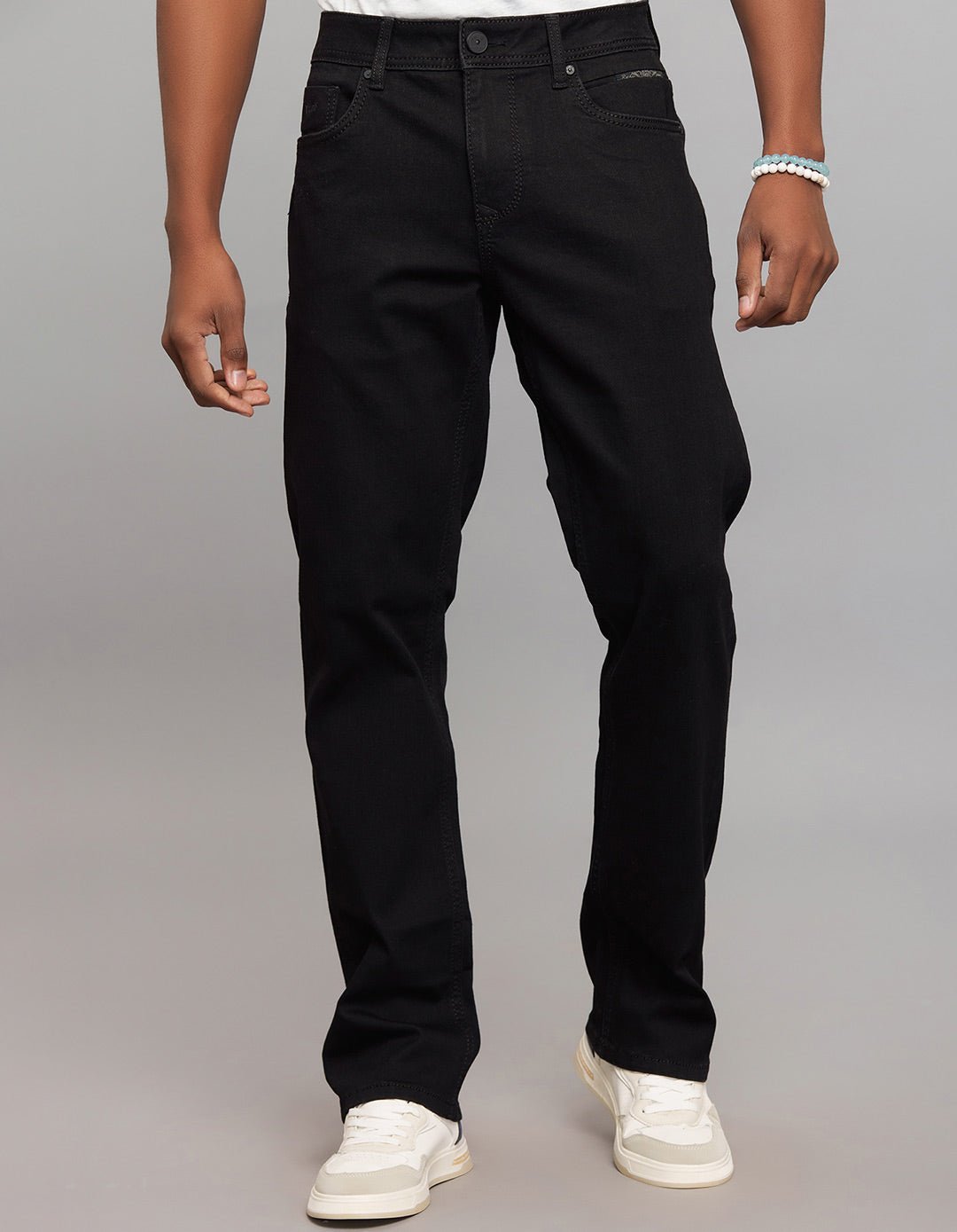 Black Midrise, Comfort And Straight Fit Stretch Jeans