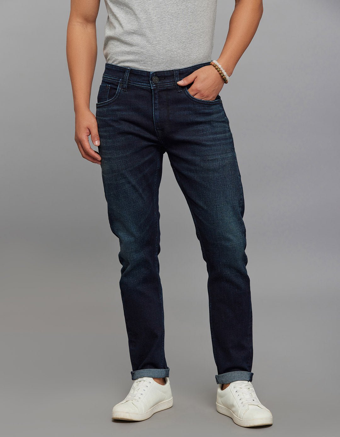 Dark Blue Low-Rise Ankle Length Classic Stretch Jeans