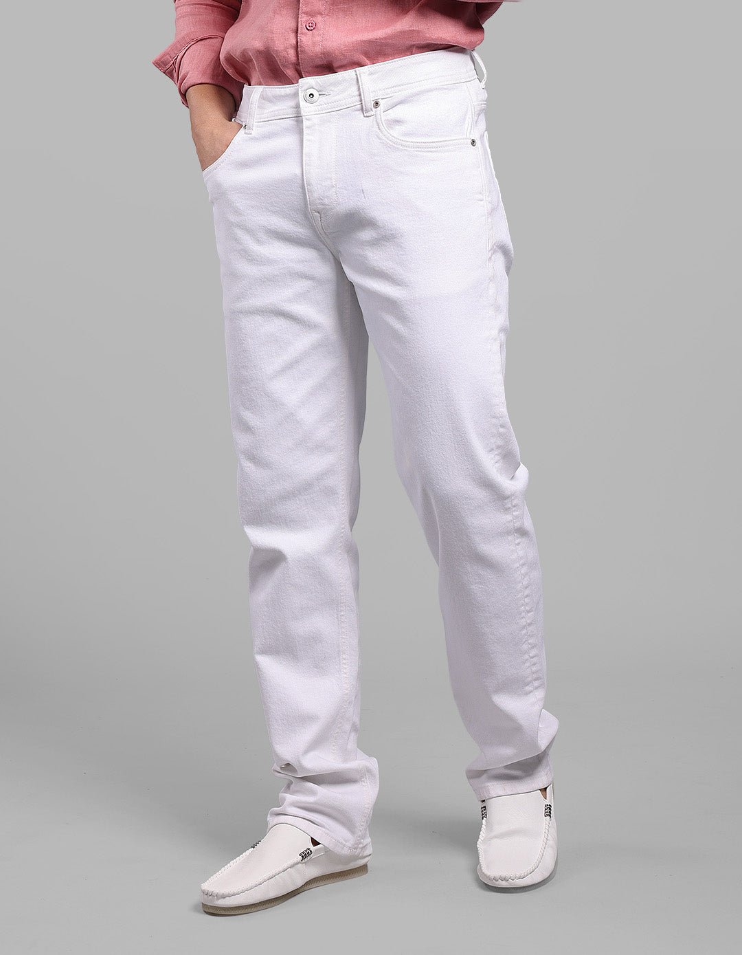 White Midrise, Comfort And Straight Fit Stretch Jeans