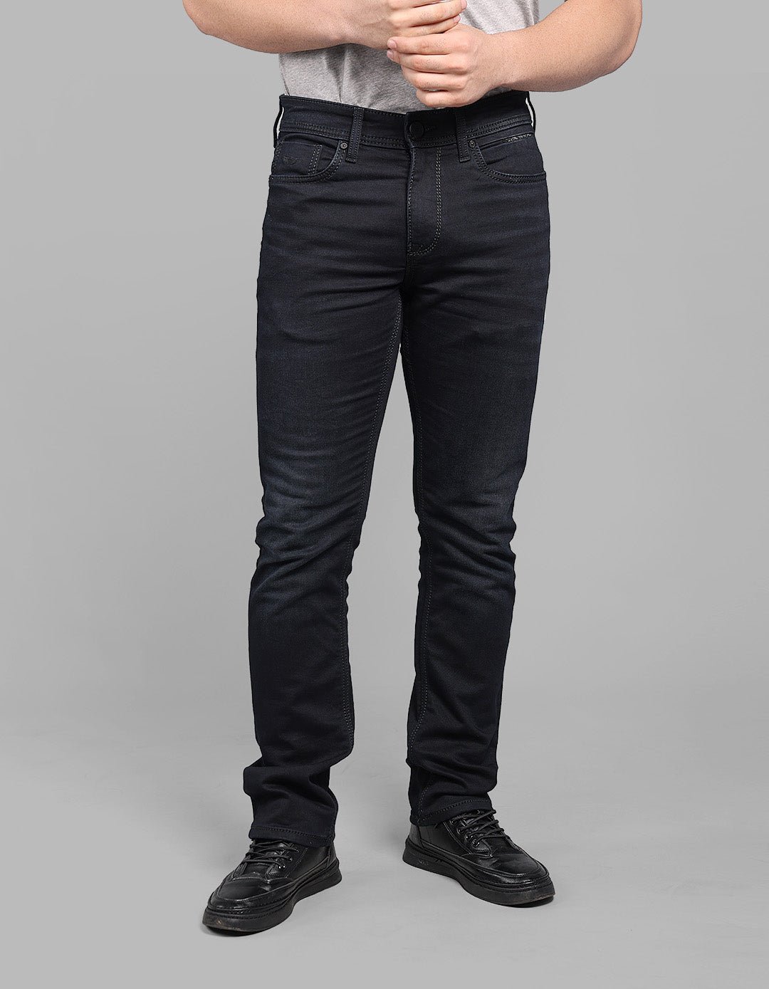 Dark Blue Mid-Rise Slim Straight Fit Stretch Jeans
