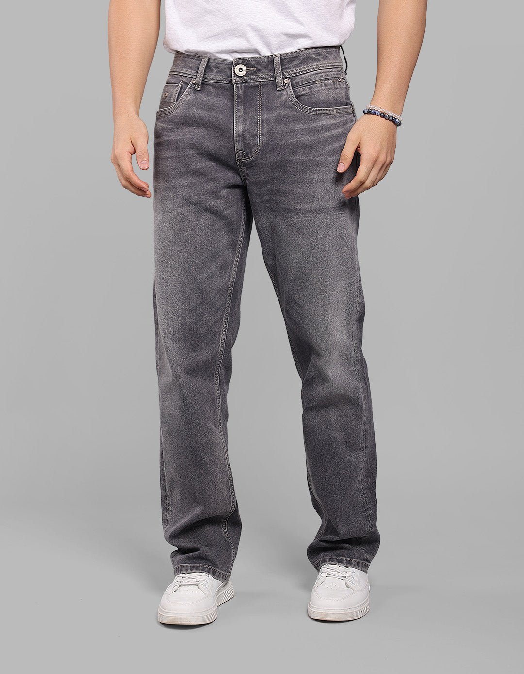 Med Grey Midrise, Comfort And Straight Fit Stretch Jeans