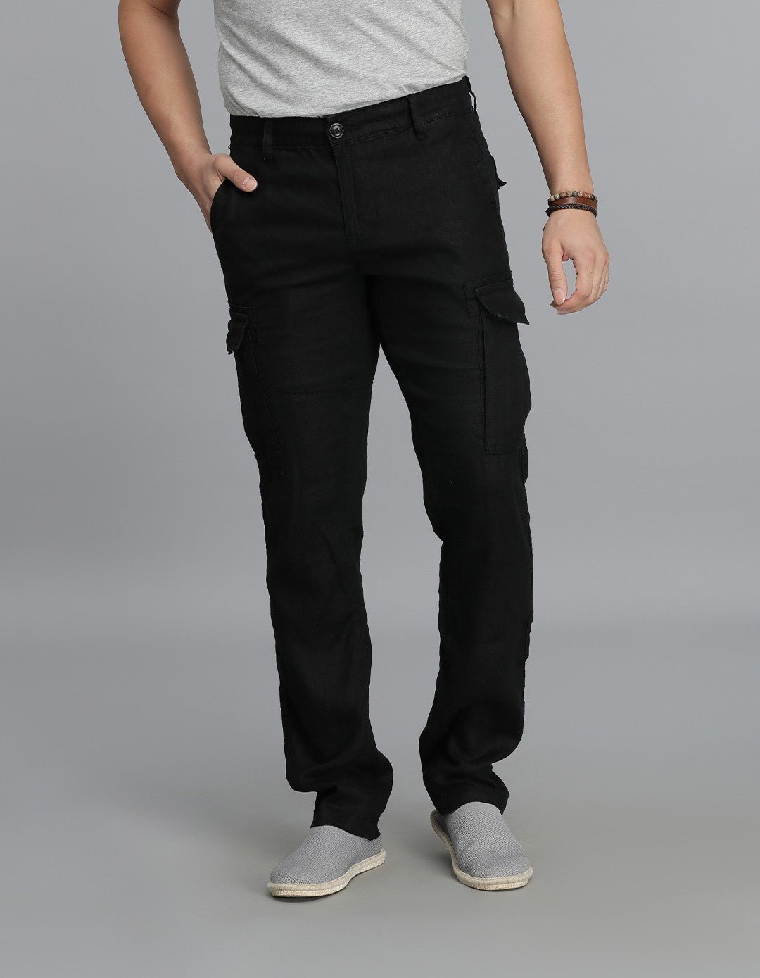 Black 100% Linen Cargo Pant