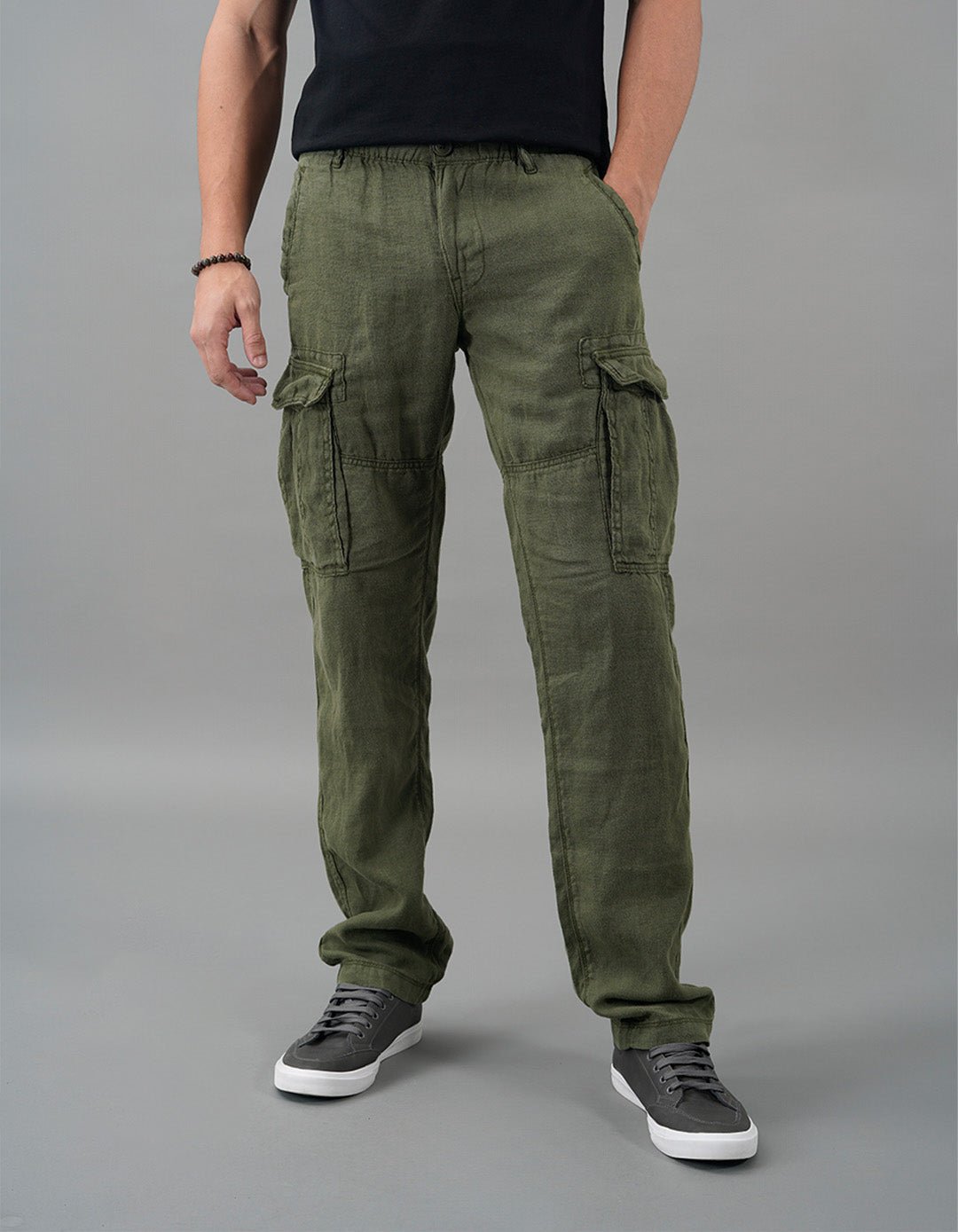 Military Green 100% Linen Cargo Pant