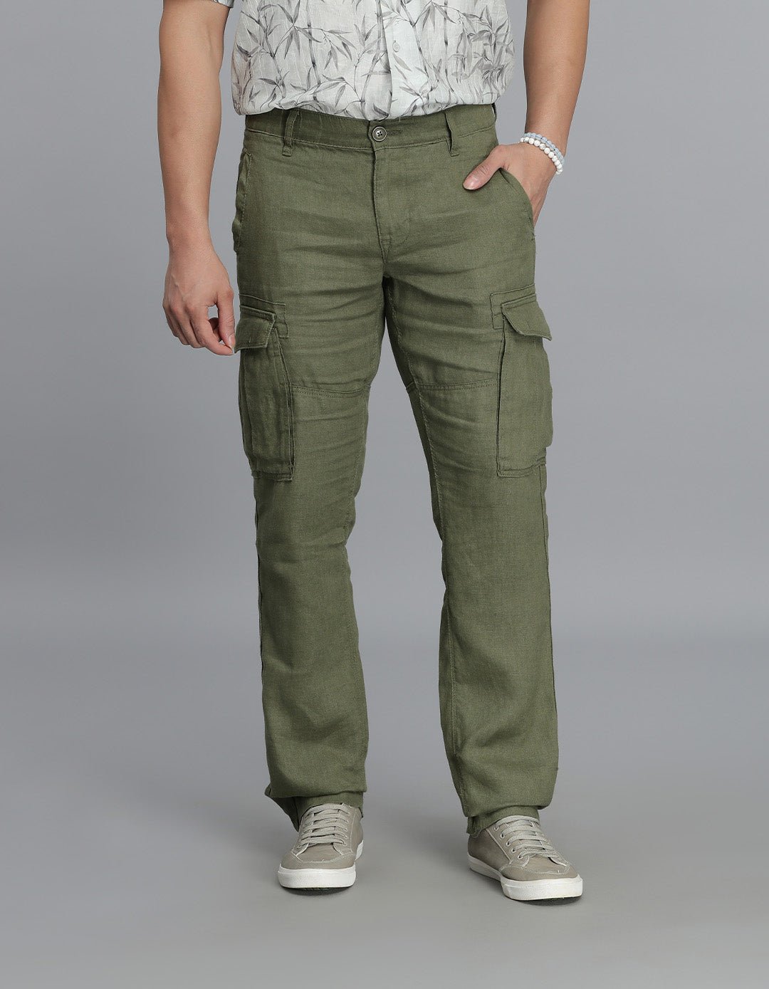 Olive  100% Linen Cargo Pant