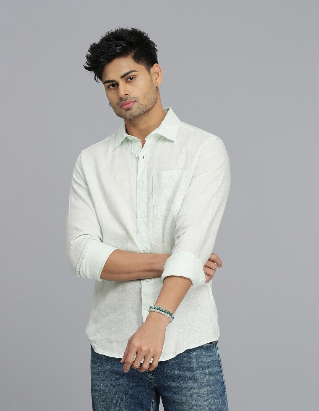 Mint Green Full Sleeves 100% Linen Shirt