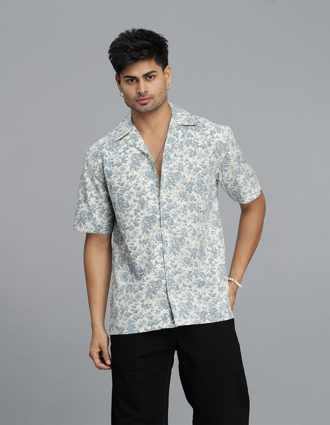 Blue Half Sleeves Printed Shirt