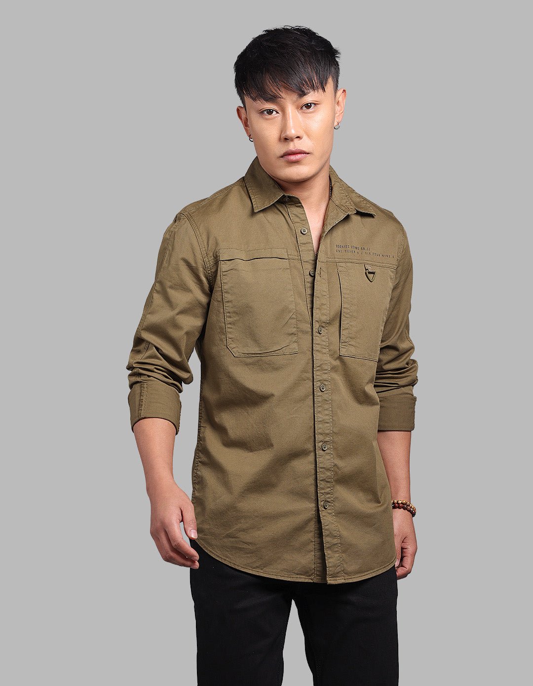 Olive Night Full Sleeve Stretch Cargo Shirt