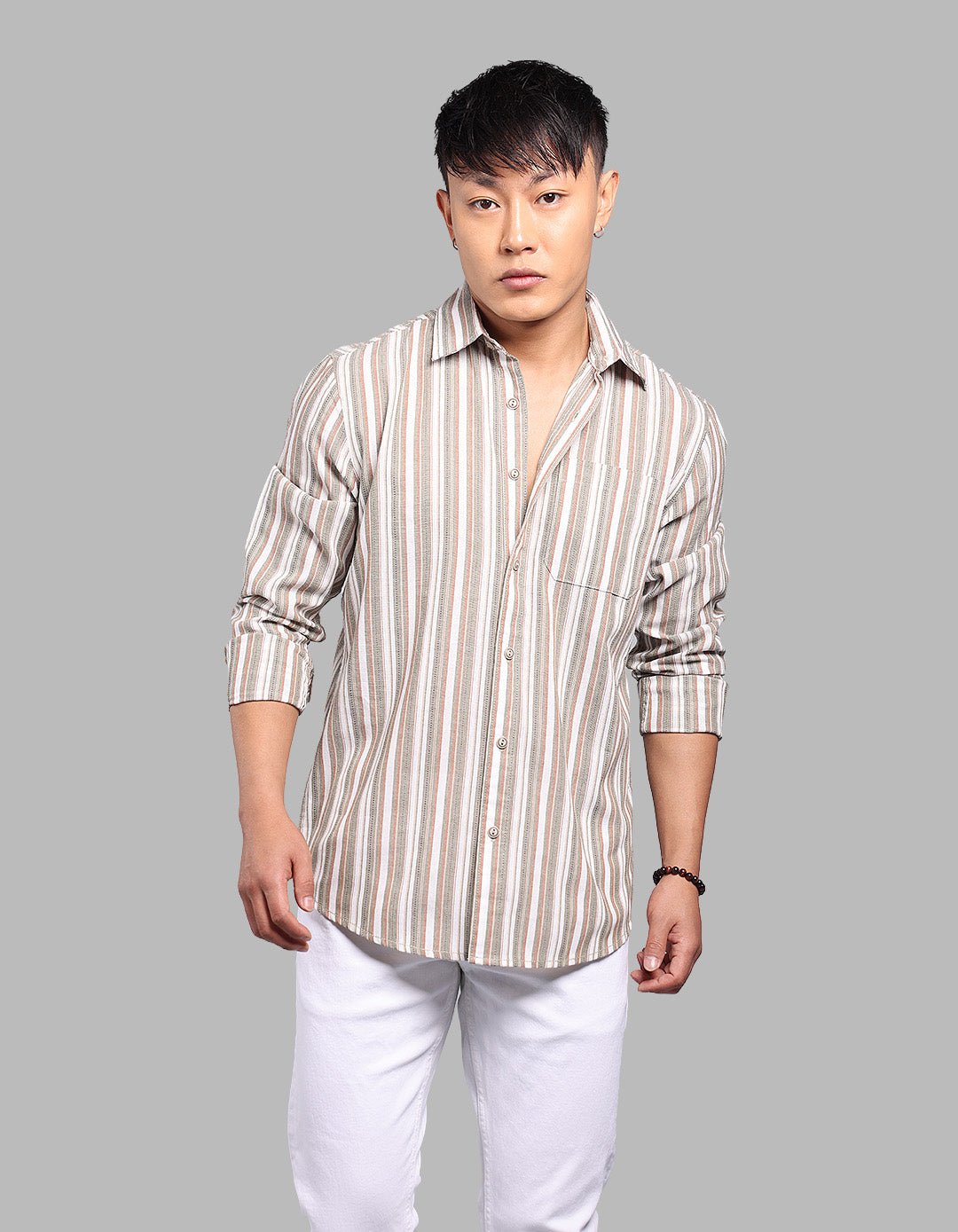 Light Olive Full Sleeve Stripe Shirt