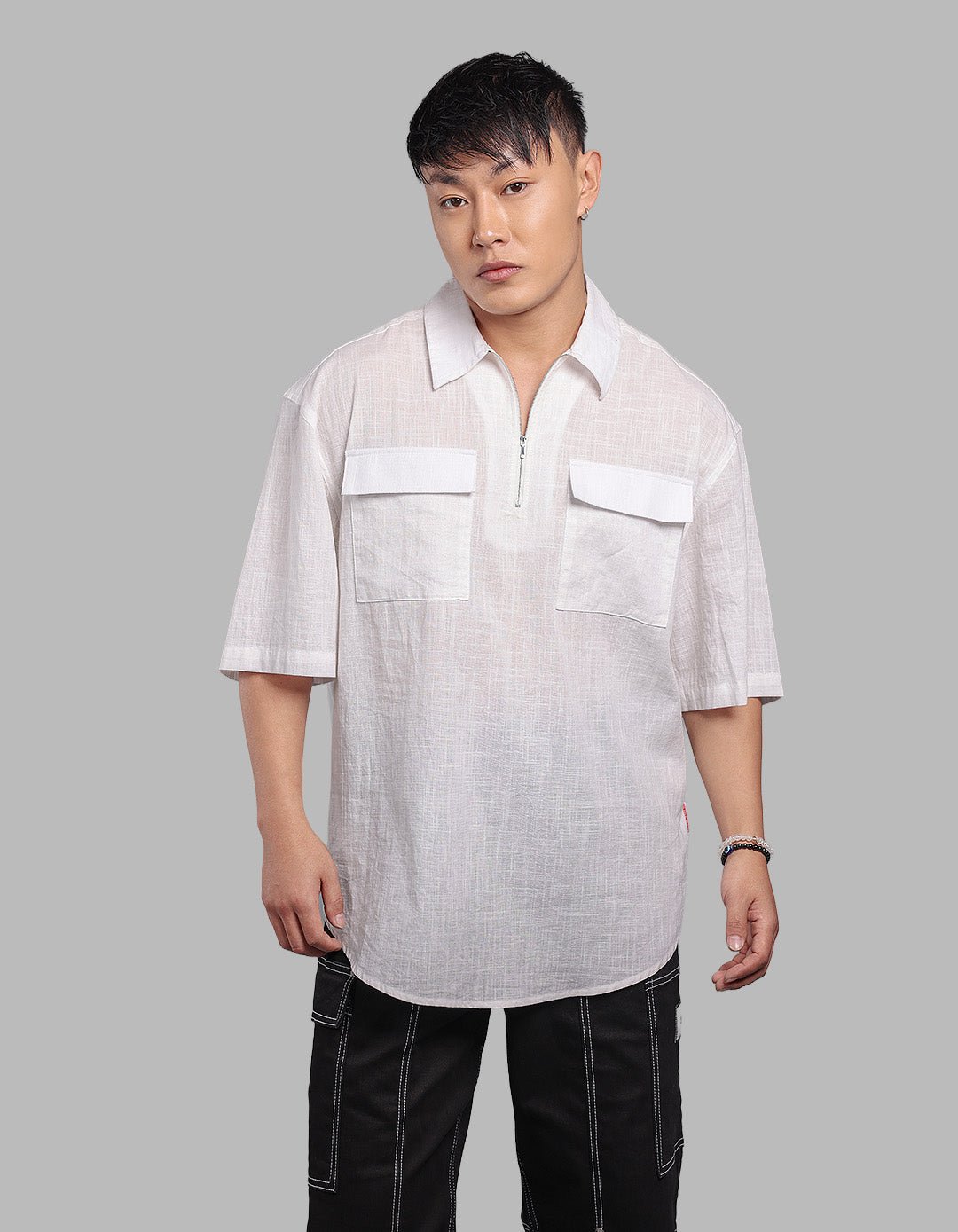 White 100% Cotton Half Sleeve Oversized Solid Shirt