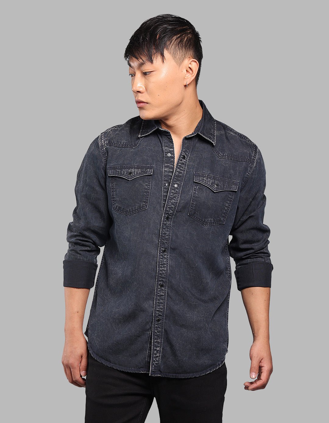 Washed Black Full Sleeve Denim Shirt