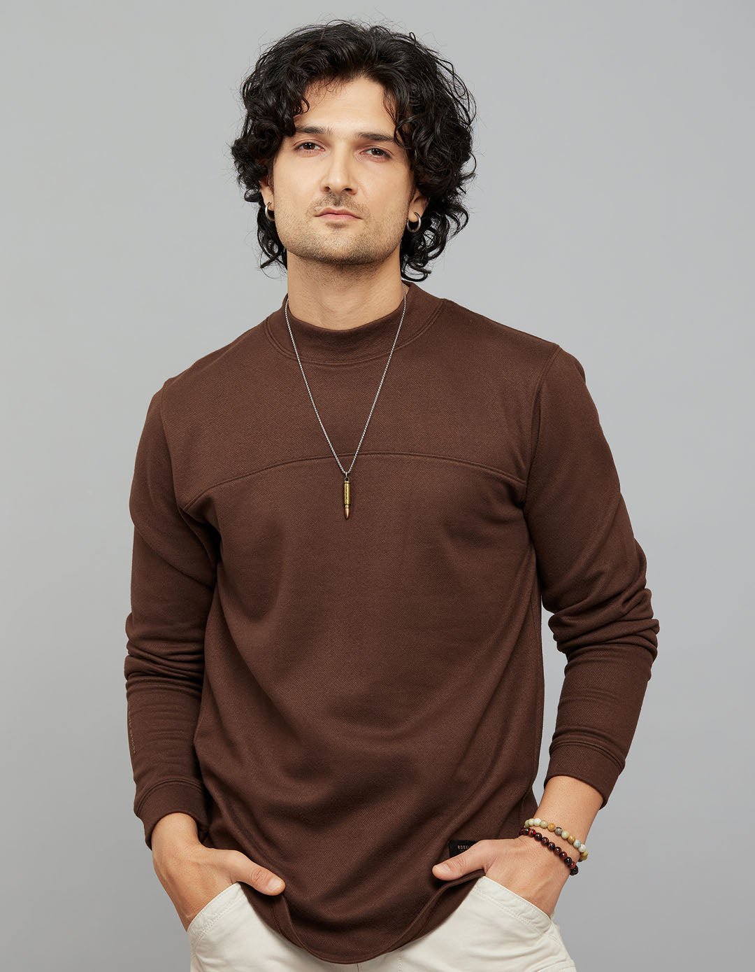 Brown Round Neck Full Sleeves Sweatshirt