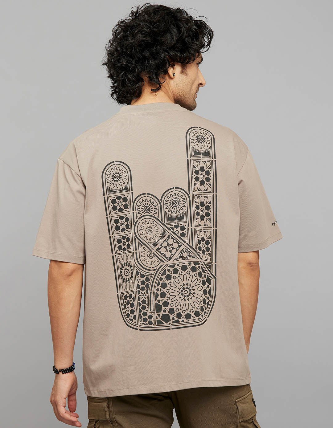 Sand Half Sleeves Round Neck Oversized Tee