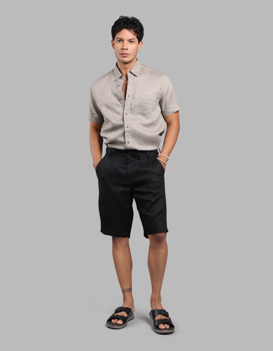 Jet Black 100% Linen Short