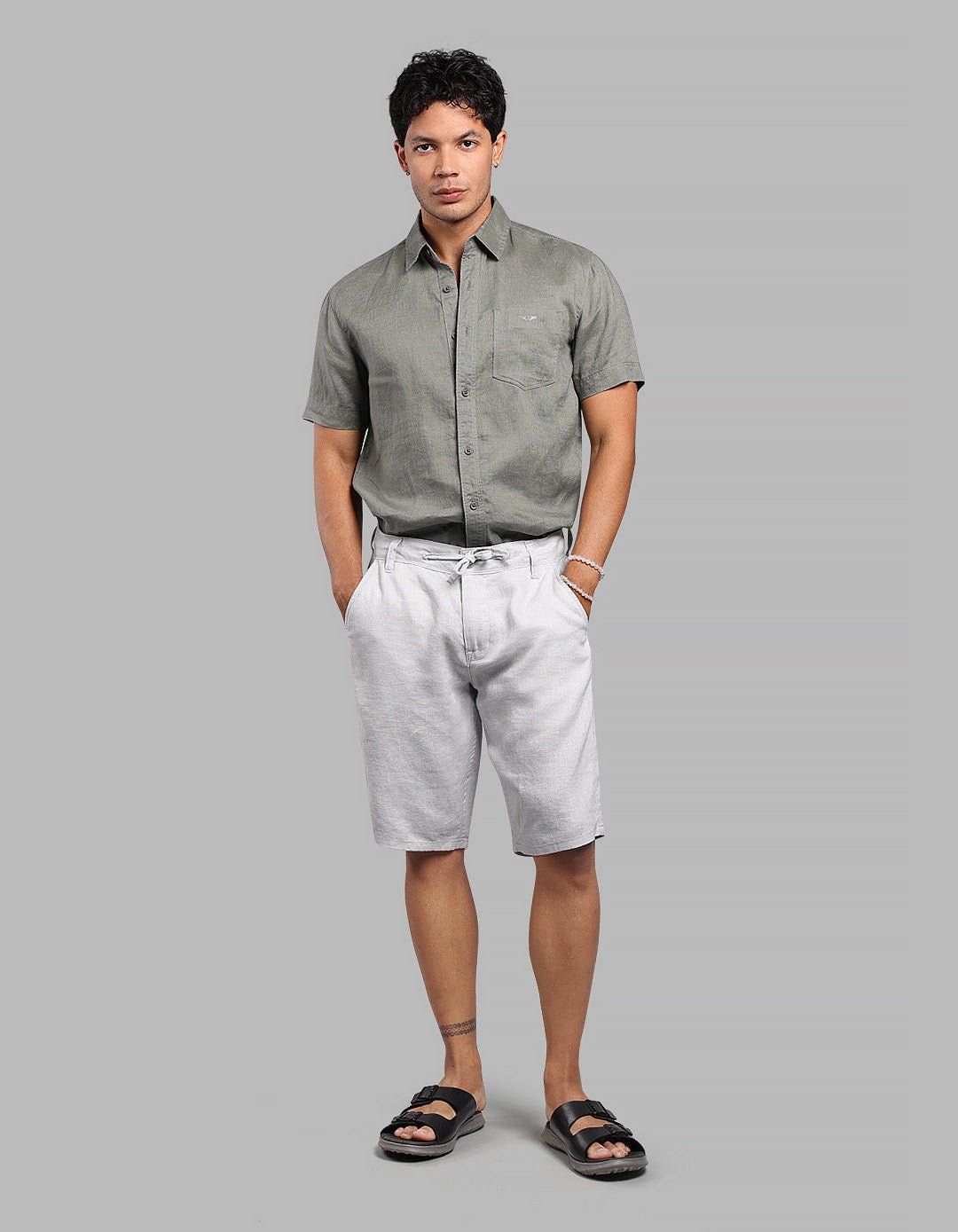 Light Grey 100% Linen Short