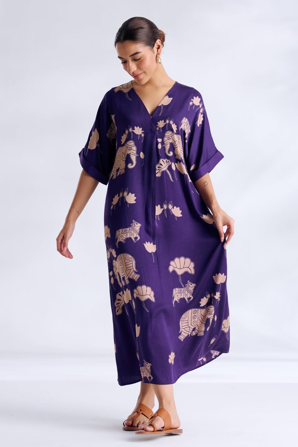 Ele Fun Modal Satin Dress - Violet