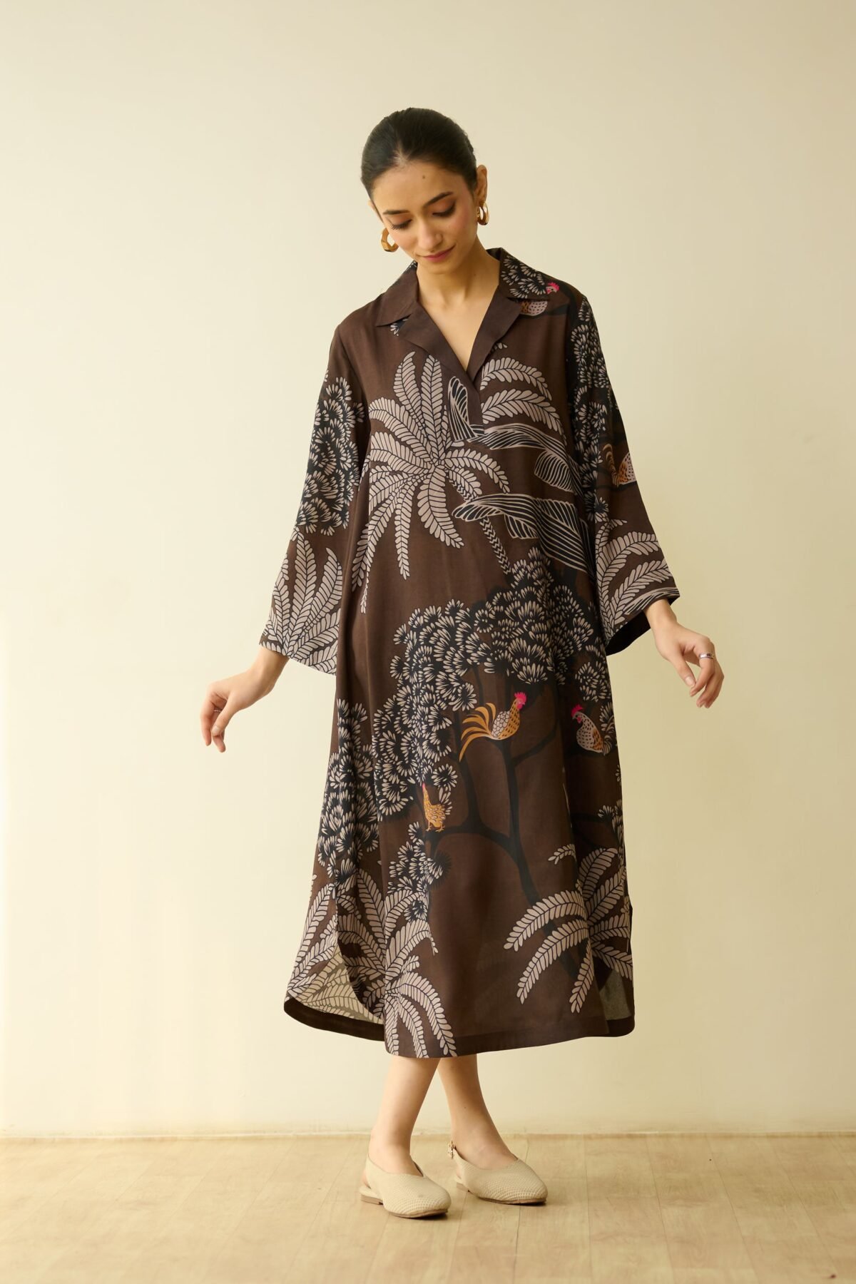 Palm Tree Modal Statement Dress - Coco Brown