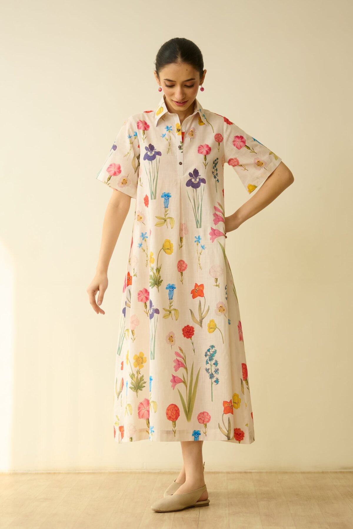 Ruby Slub Cotton Day Dress - Off White