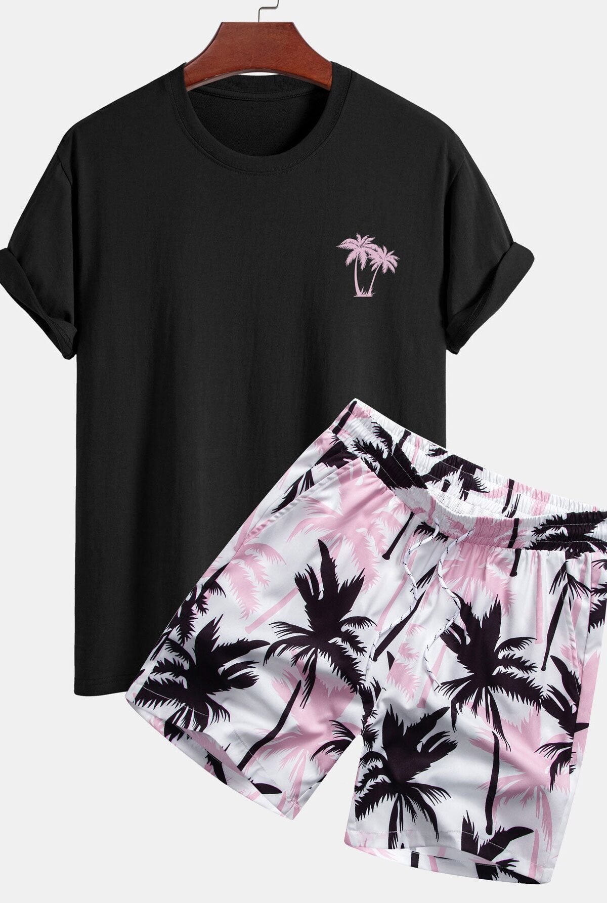 Regular Fit Palm Tree Print Cotton T-Shirt & Palm Tree Print Swim Shorts