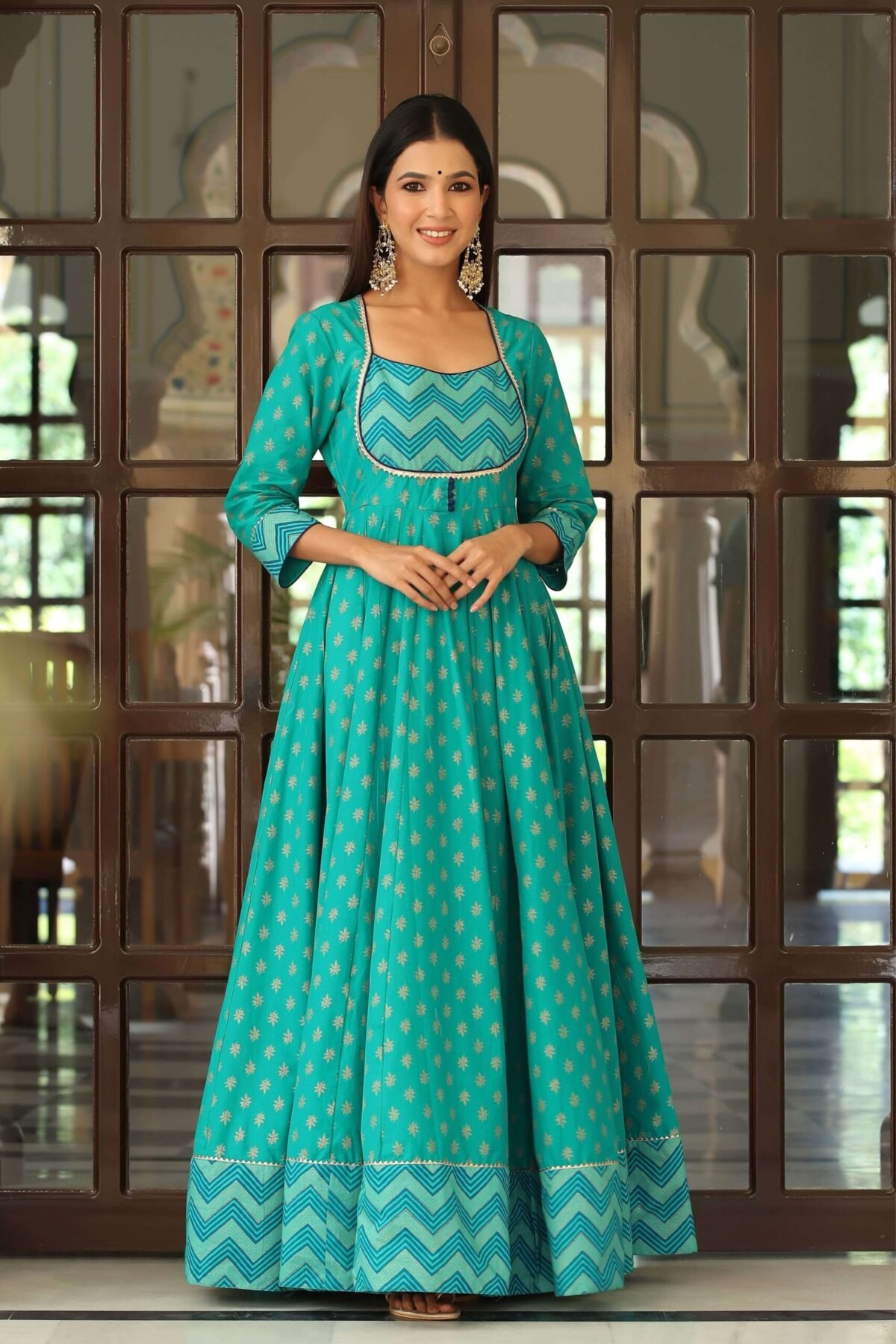 Gold Print Kalidar Dress