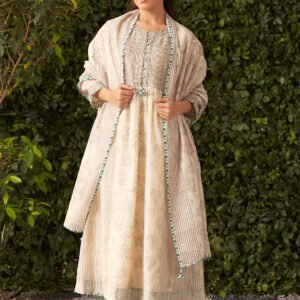 Amaya Cream Printed Chanderi Suit Set with Dupatta
