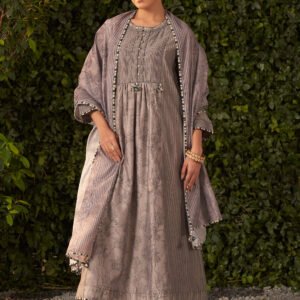 Amaya Slate Grey Printed Chanderi Suit Set with Dupatta