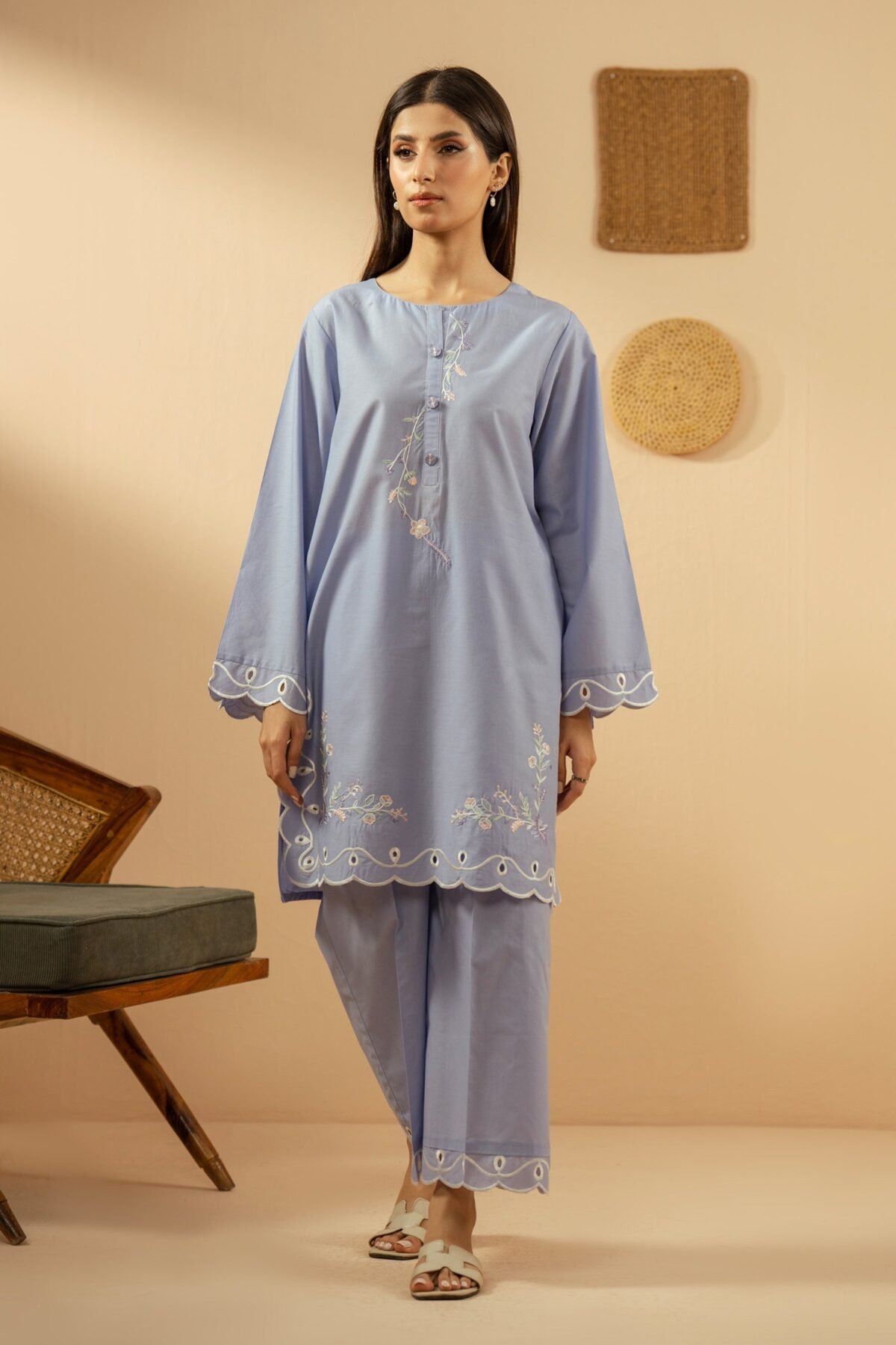Embroidered Cambric Stitched 2 Piece Suit