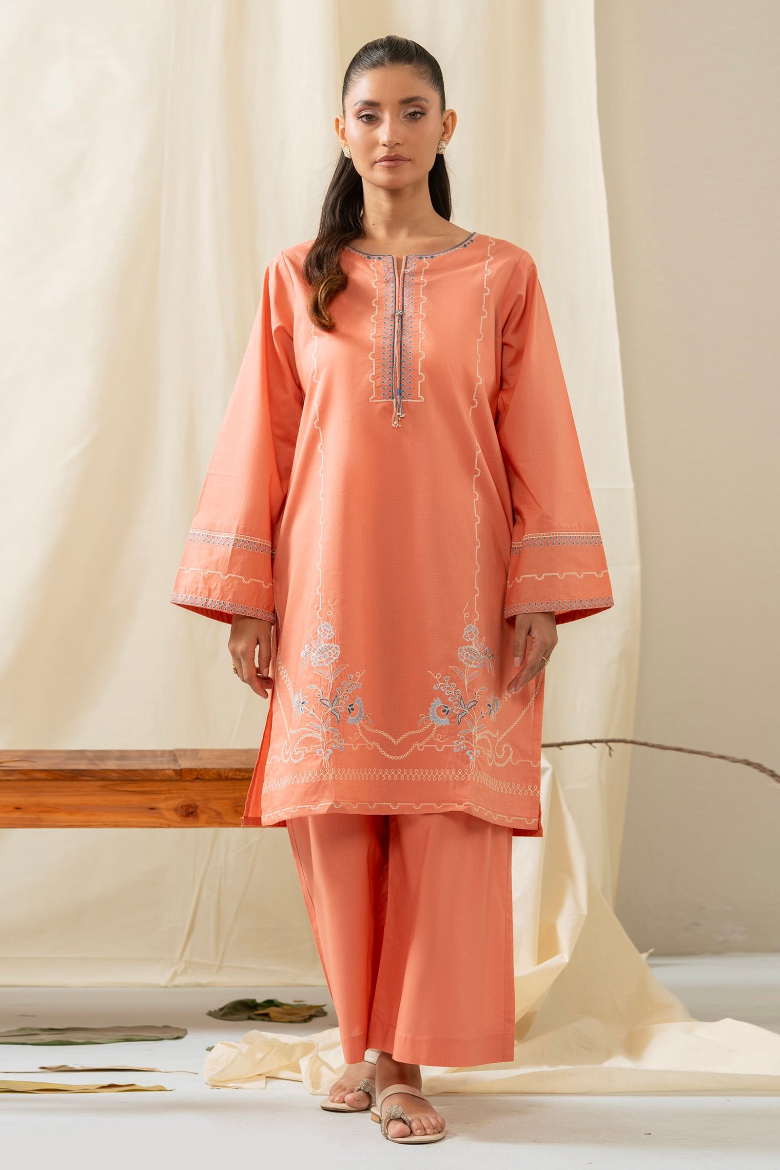 Embroidered Slub Stitched 2 Piece Suit