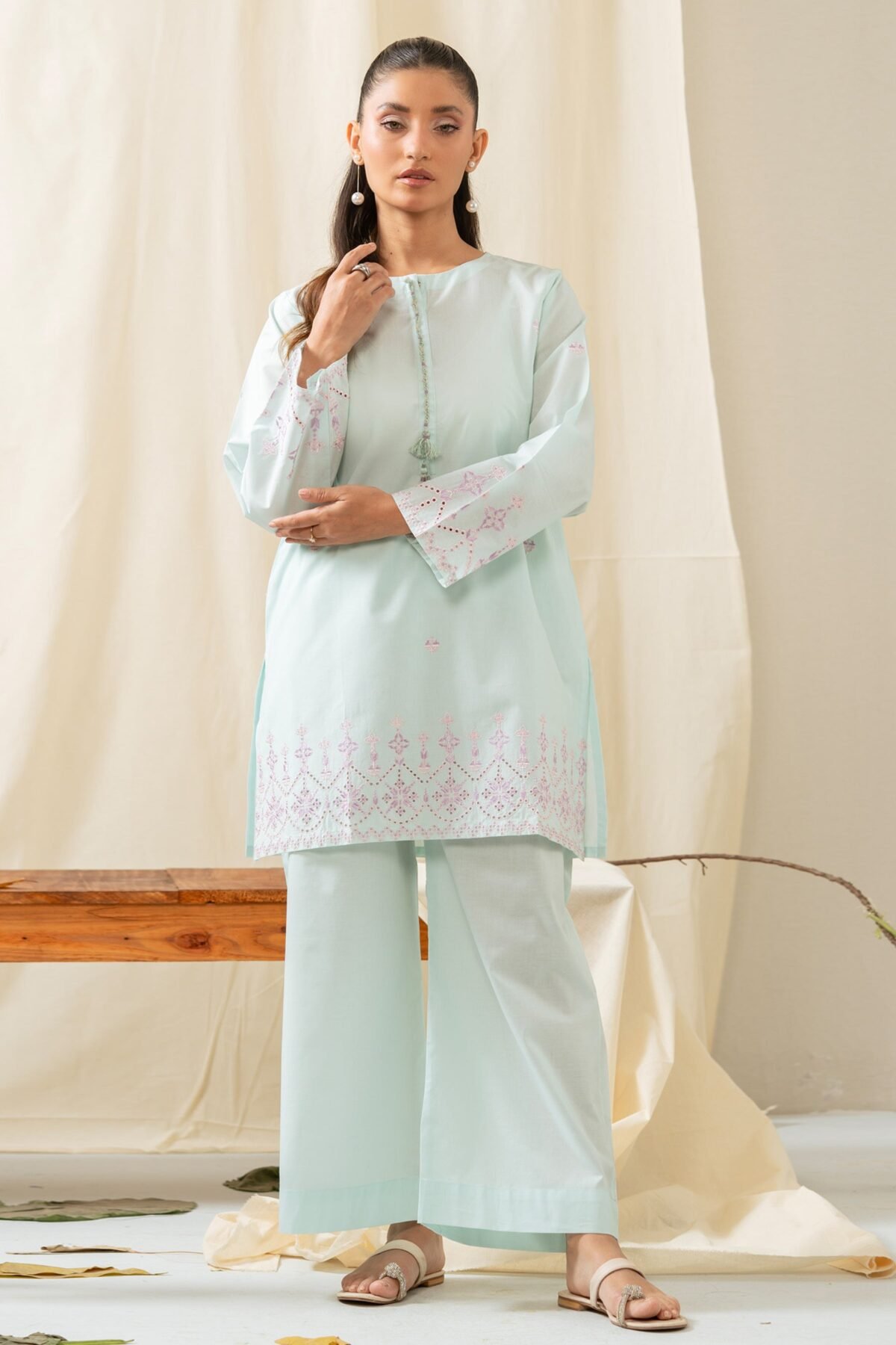 Stitched Embroidered Cambric 2 Piece Suit