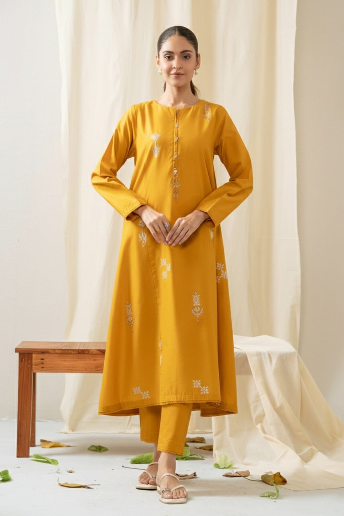 Embroidered Cambric Stitched 2 Piece Suit