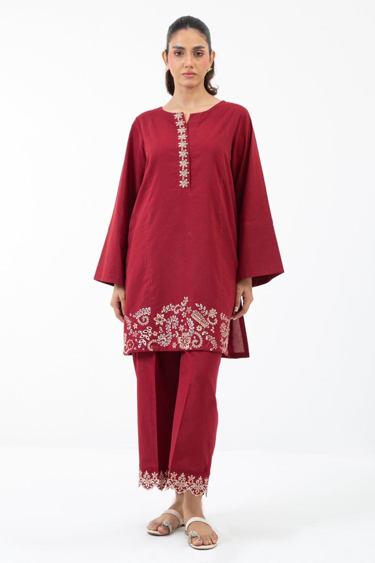 Embroidered Cambric Stitched 2 Piece Suit