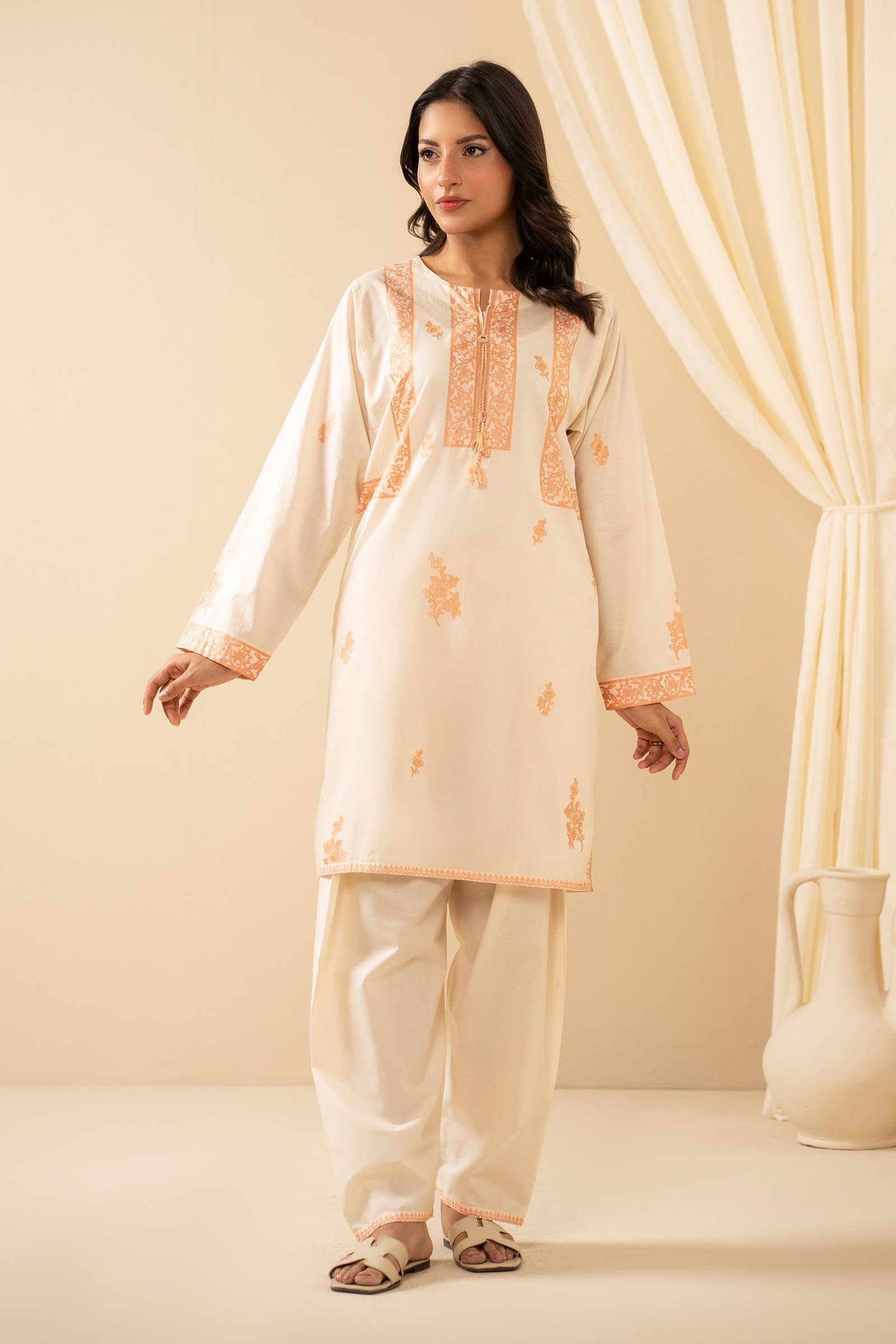 Printed Slub Stitched 2 Piece Suit