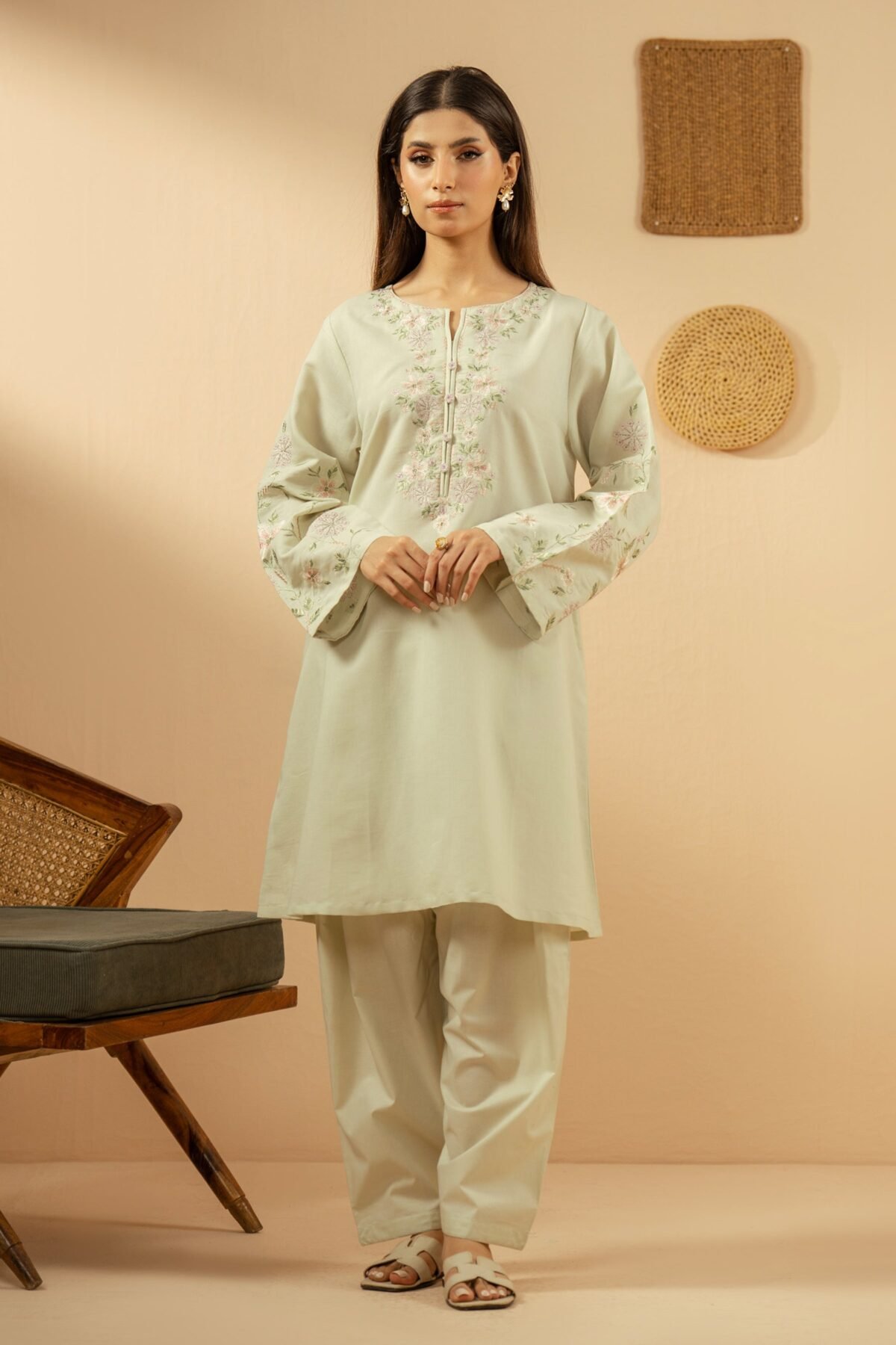 Embroidered Cambric Zari Stitched 2 Piece Suit