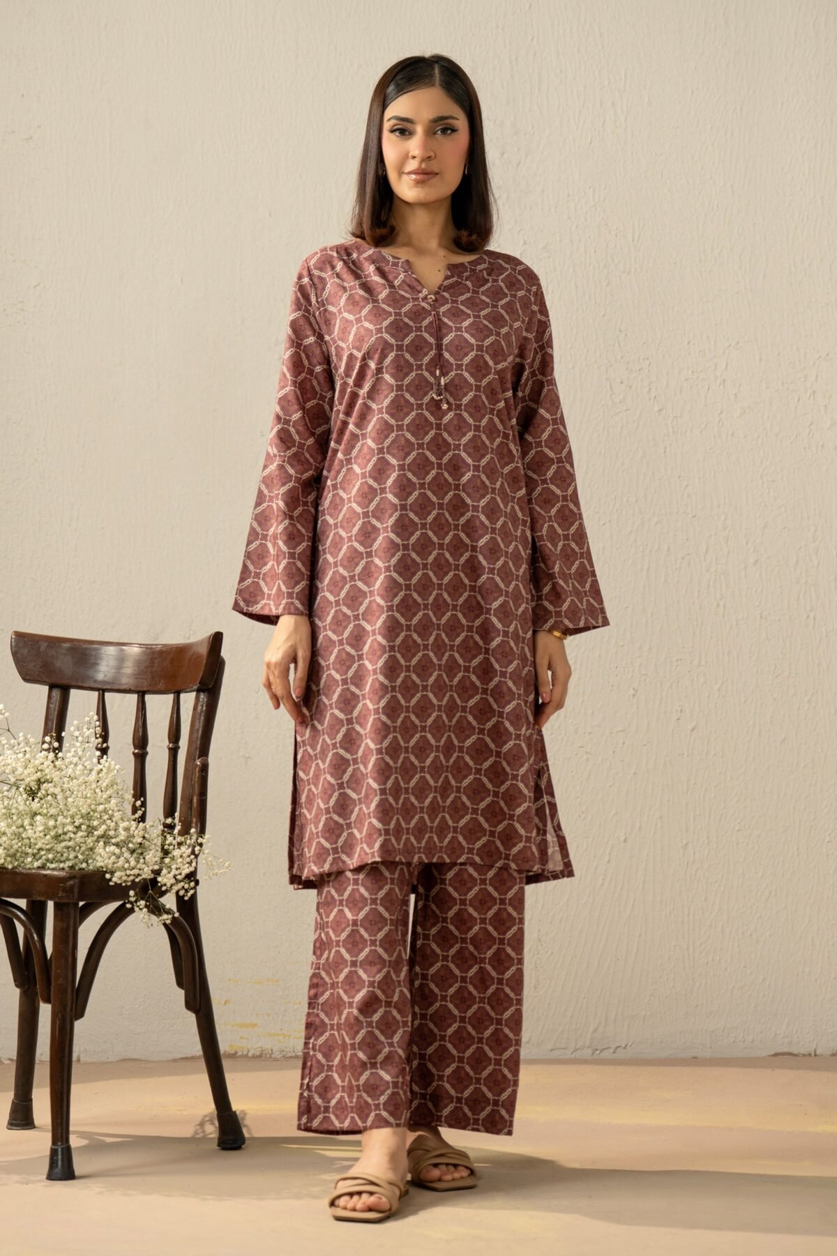 Printed Cotton Linen Viscose Stitched 2 Piece Suit