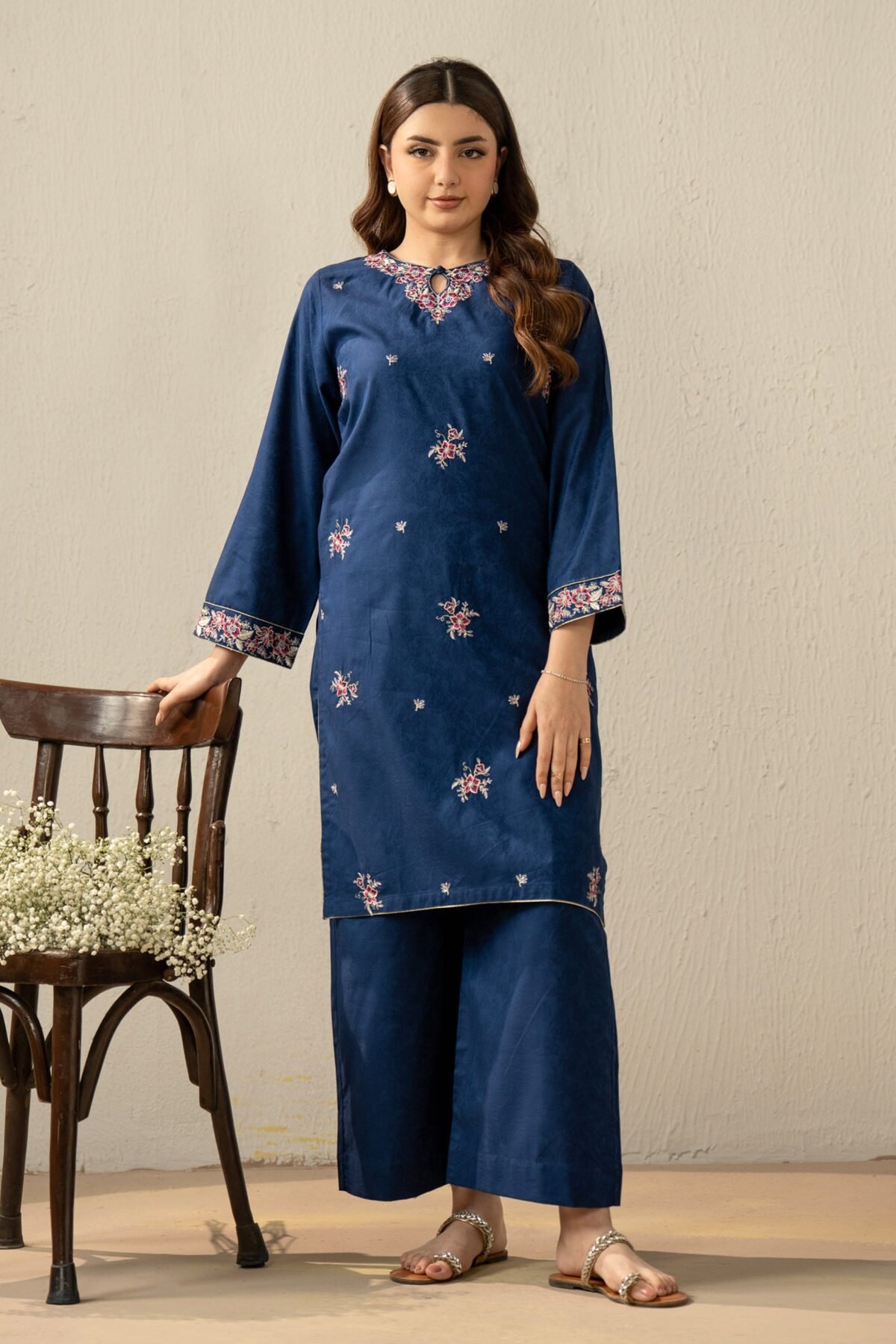 Embroidered Self Jacquard Stitched 2 Piece Suit
