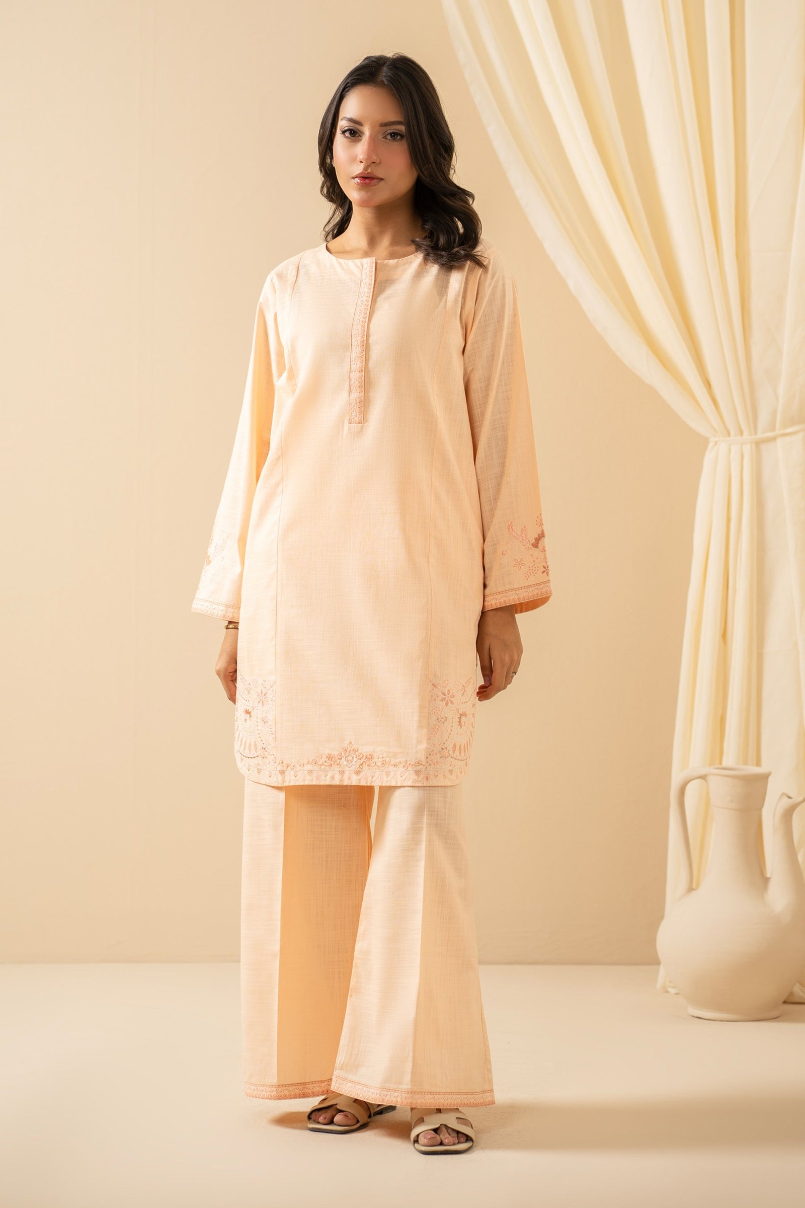 Embroidered Both Side Slub Stitched 2 Piece Suit