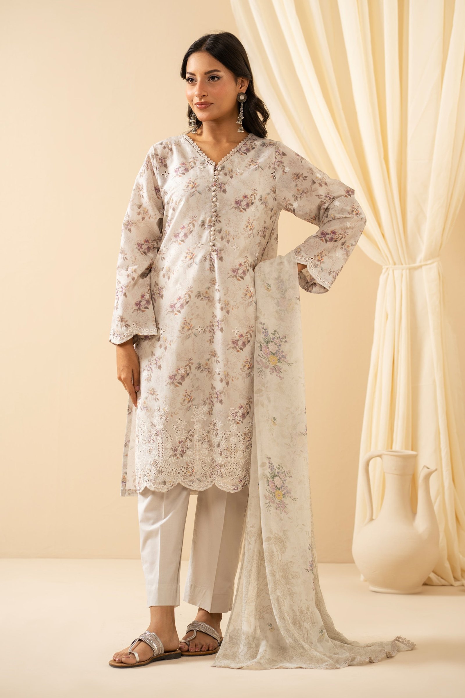 Embroidered Chikankari Lawn Stitched 3 Piece Suit