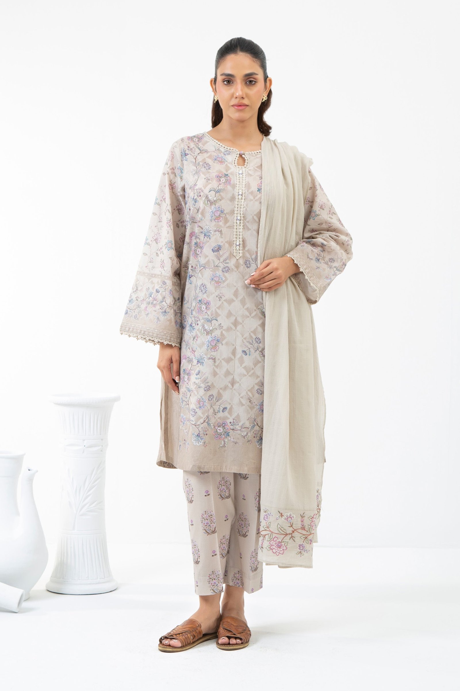 Stitched Embroidered Cambric Suit