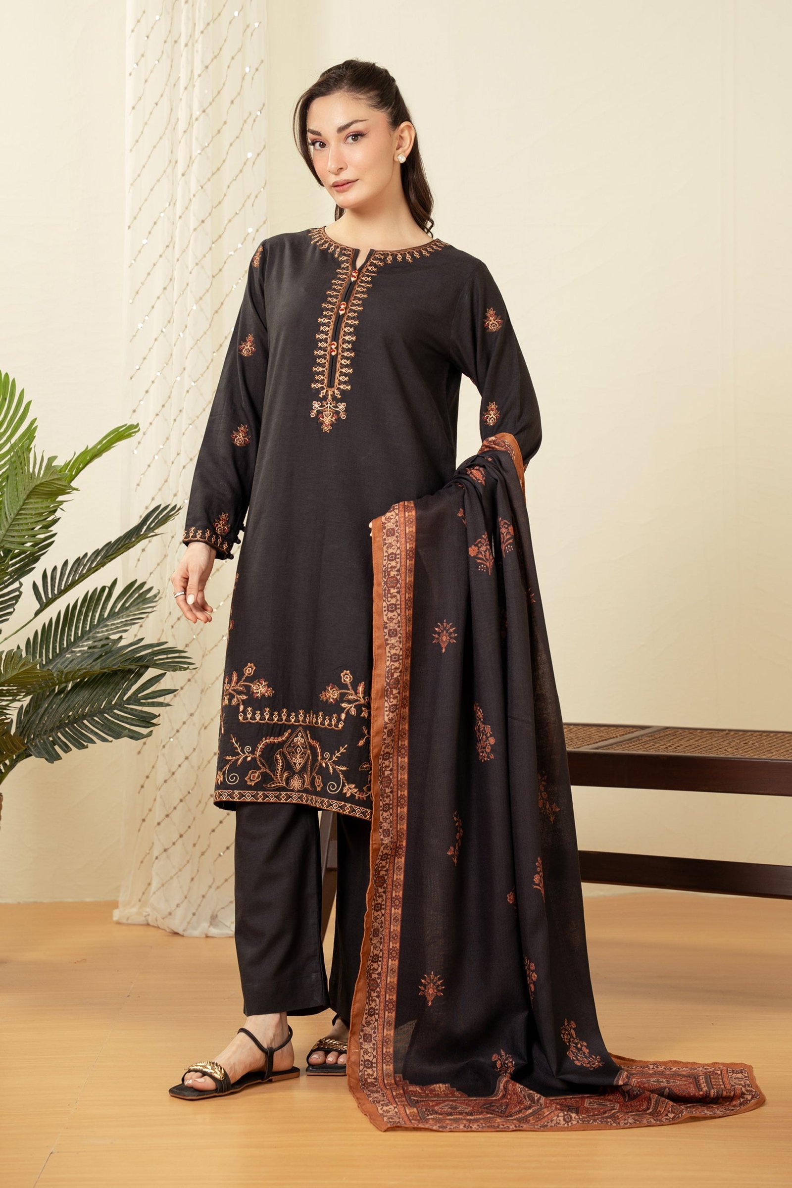 Embroidered Cotton Linen Stitched Shirt Bottom