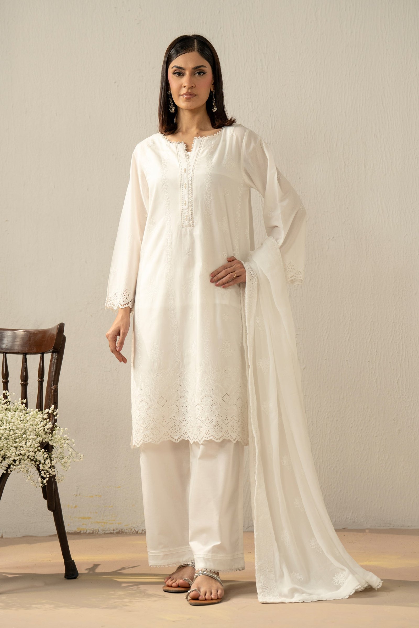 Embroidered Chikankari Lawn Stitched 3 Piece Suit