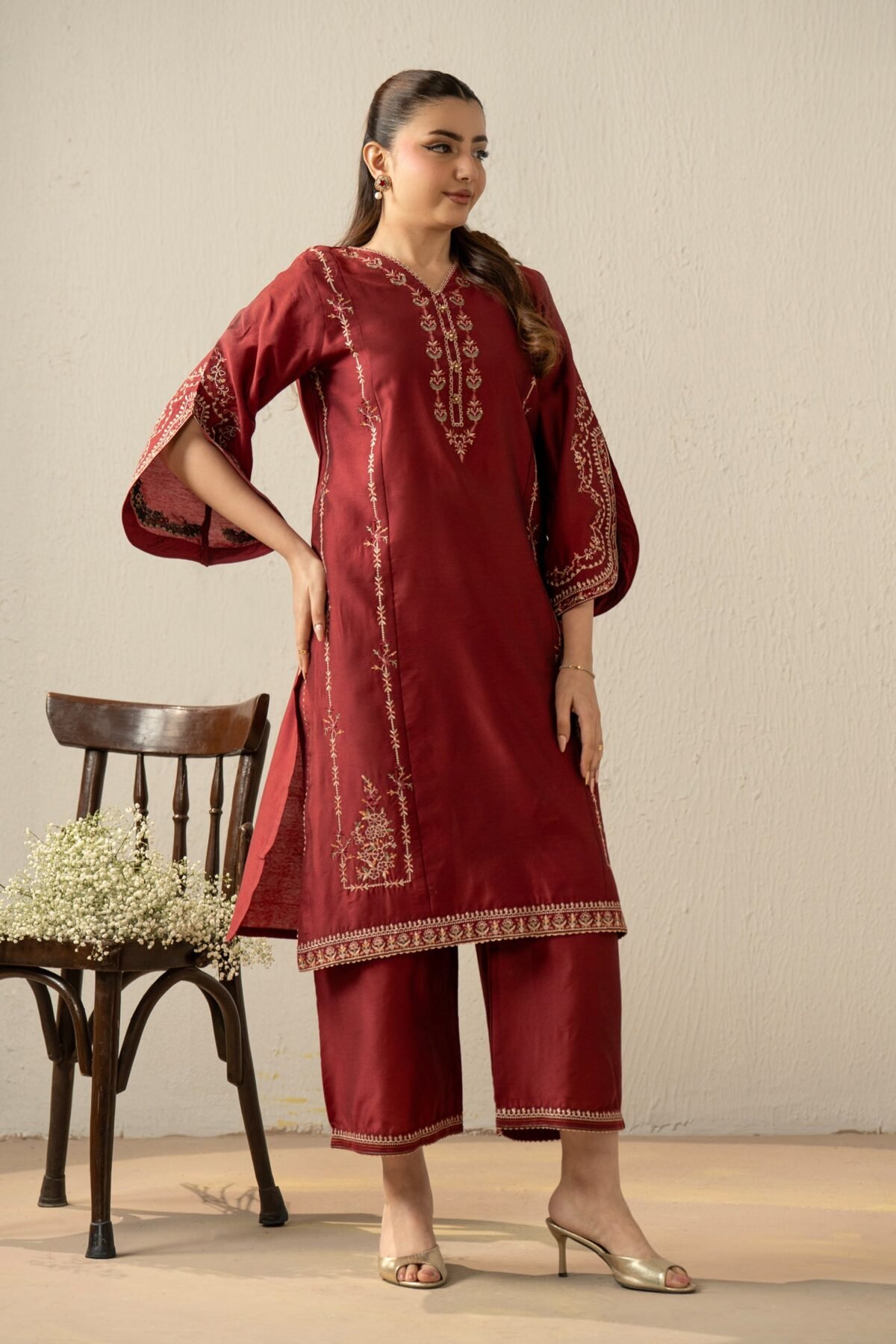 Embroidered Cotton Silk Stitched 2 Piece Suit