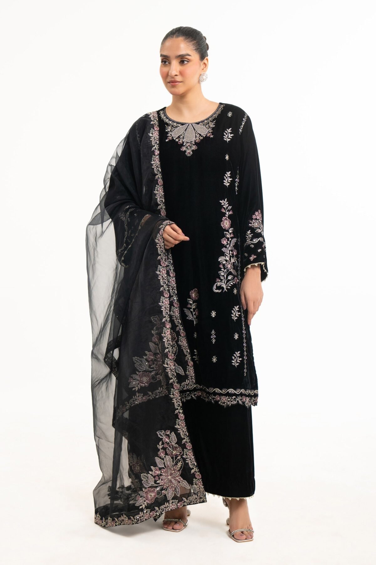Embroidered Velvet Stitched Shirt Bottom