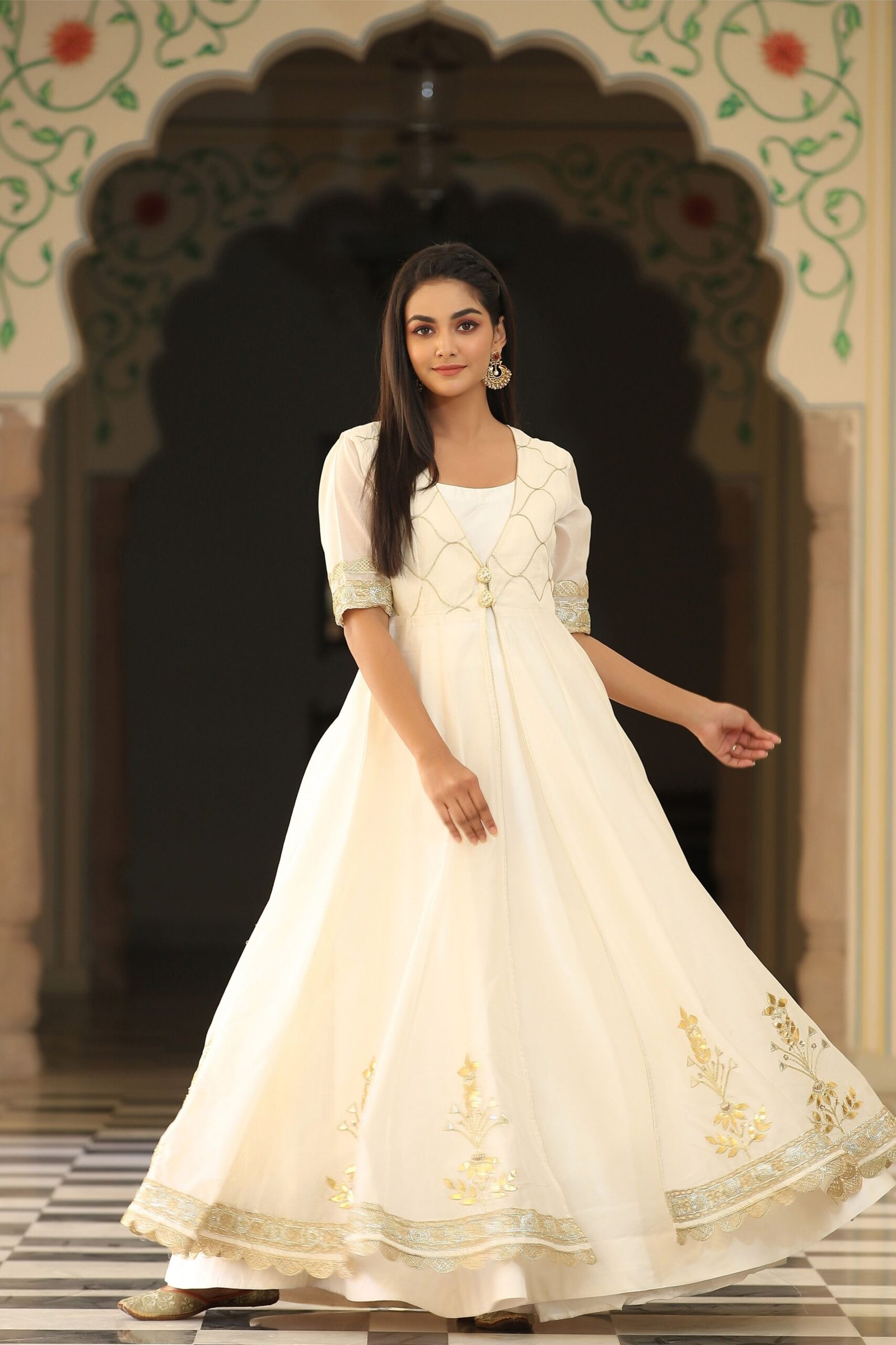 Pure Chanderi Kalidar Boota Dress